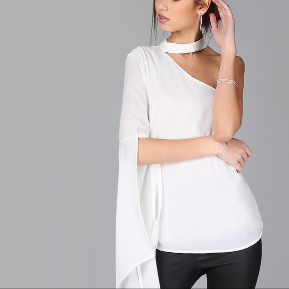 Tops - One Shoulder Split Sleeve Choker Top